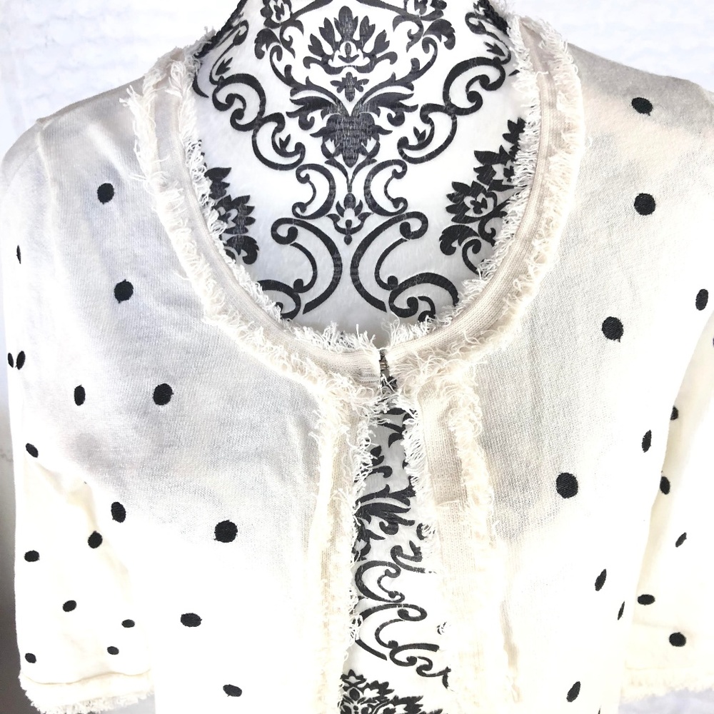 Wanko Sweater Black  Polka Dot Knit Open Cardigan